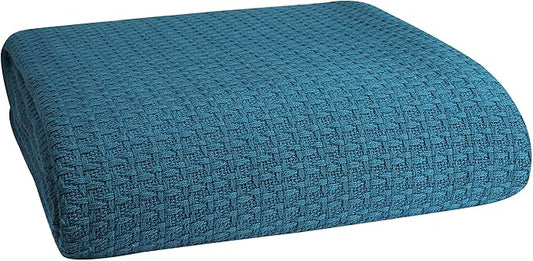 Elvana Home 100% Cotton Bed Blanket, Breathable Bed Blanket King Size, Cotton Thermal Blankets King, Perfect for Layering Any Bed for All Season, Teal Green