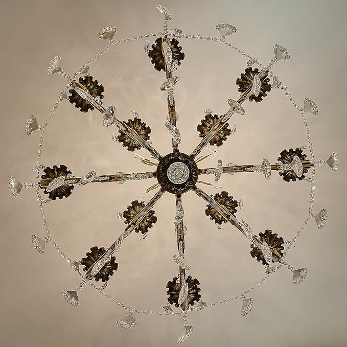 Vintage 8 Arms Crystal Chandelier Candle Light Fixture for Dining Room Living Room Bedroom Hallway Entryway Antique Gold Finish (34"-12 Lights)