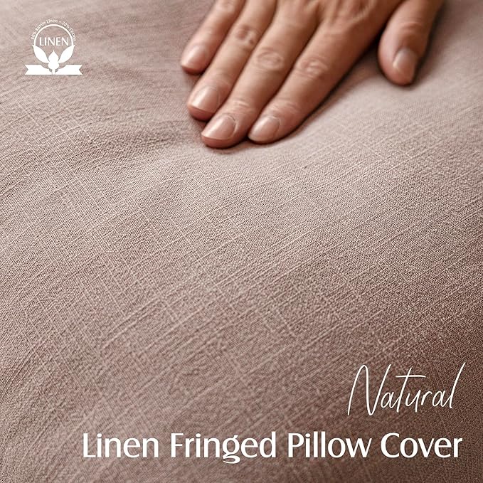 Foindtower Decorative Linen Fringe Throw Pillow Covers Cozy Boho Farmhouse Cushion Cover with Tassels Soft Accent Pillowcase for Chair Sofa Bed Living Room Home Decor, 18×18 Inch,1PC,Dusty Pink