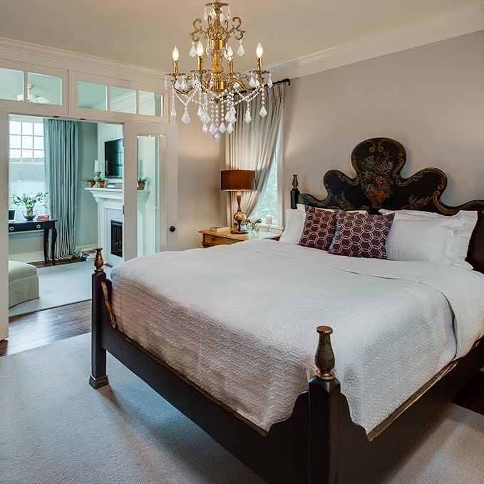 Vintage 4 Arms Crystal Chandelier Candle Light Fixture for Dining Room Living Room Bedroom Hallway Entryway Antique Gold Finish (23"-4 Lights)