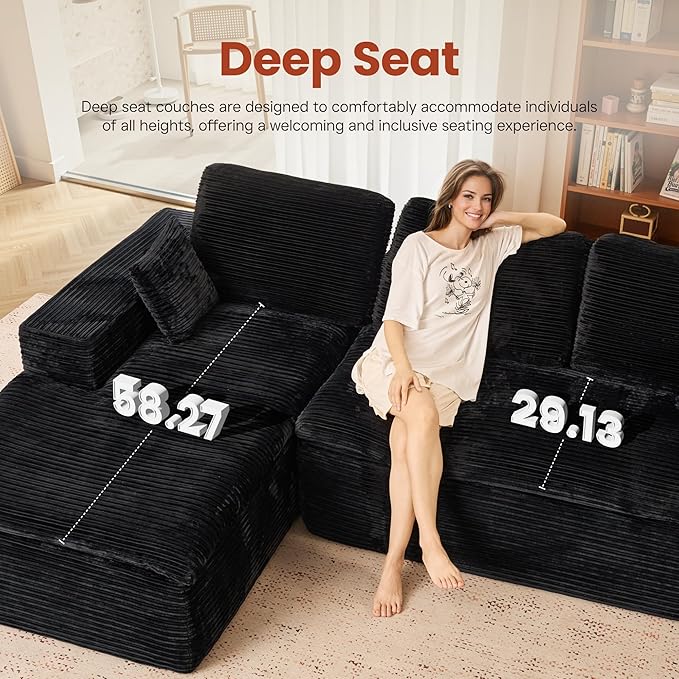 ovios 105” Modular Sectional Sofa with Thicken Seat Cushion, Cloud Couch with Deep Seat, Modern L-Shape Sofas Couches with Chaise,Upholstered Couches for Living Room Bedroom,Black
