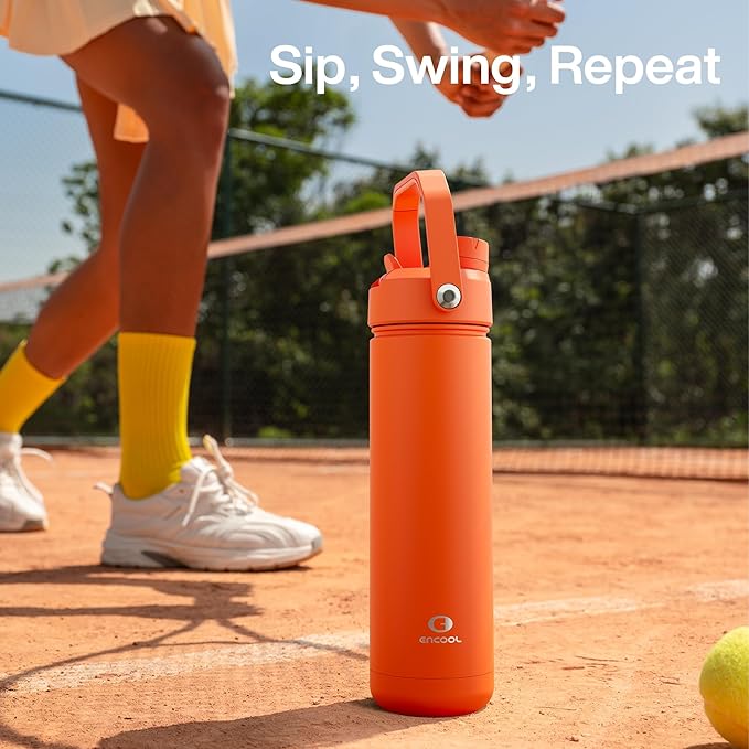 Insulated Water Bottle with Straw Stainless Steel Water Bottle, Leak-Proof, BPA-Free, Double Wall Vacuum Keeps Cold for 24 Hours for Sports, Travel, School (32 oz, Moderate Orange)