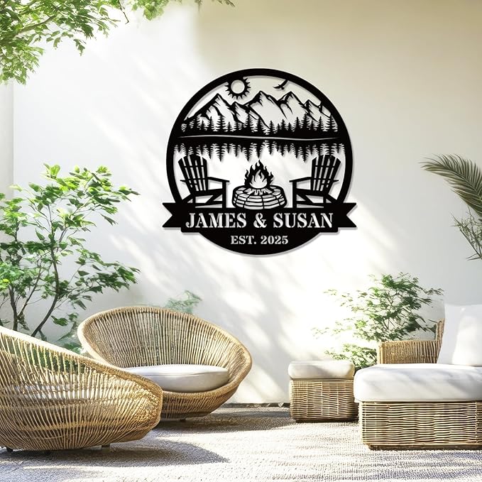 Personalized Camping Signs Custom Outdoor Campfire Metal Sign Custom Mountain Campfire Sign Family Name Sign Personalized Camping Gifts Fire Pit Cabin Campsite Sign(Campfire)