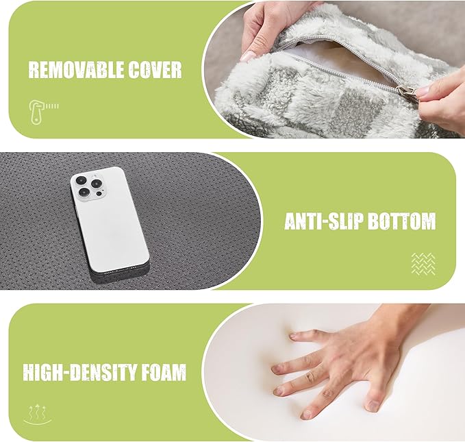 Hobestluk Rectangle Ottoman Memory Foam Footrest for Couch with Removable Cover Large Floor Seating for Adults Ottoman Coffee Table for Living Room, Bedroom or Office (Plush GREYOLIVE, Footrest)