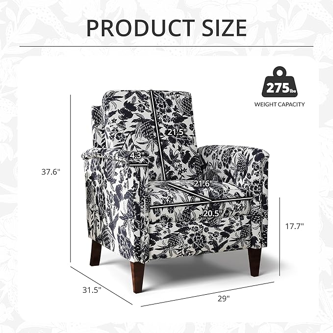 Floral Accent Chair Set of 2, High Back Upholstered Armchair with Solid Wooden Legs, Padded Armrest and Removable Comfortable Cushioned Seat Single Sofa for Living Room, Bedroom, Black