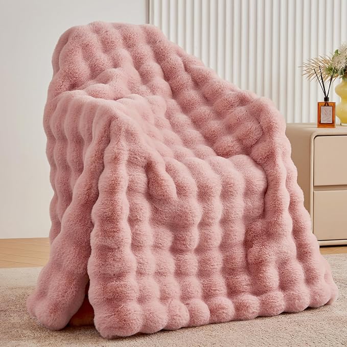 BENVWE Faux Fur Throw Blanket for Couch - Fluffy Soft Thick Bubble Blanket for Living Room Home Decor - Mothers Day Birthday Gifts for Women, Dusty Pink, 51" x 63"