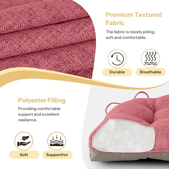 Non Slip Chair Cushions for Dining Chairs Set of 4 Kitchen Chair Cushions 18"x18"x3" Turfted Chair Pads Comfortable and Soft Seat Cushion with Ties (Pink)