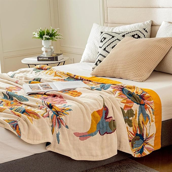 MSGKV Boho Throw Blanket King Size Warm Blanket for Couch and Sofa Blankets Cover for Living Room Blanket Throw Blanket Summer Cozy Bed Quilt(D-Flower and Butterfly, 108" x 90"(King))