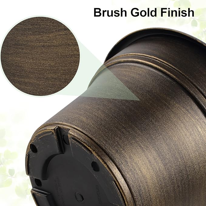 Plant Planters Pots Set of 4 Pack 10 Inch, Plastic Flower Pot for Indoor Plants with Drainage Holes & Trays, Resin Decorative Container Sets with Saucer for House Outdoor Garden Planters Dark Gold