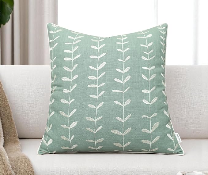 VAGMINE Embroidered Lollipop Pillow Cover - 18x18 Inches Square - 100% Cotton Light Teal Decorative Cushion Cover - Modern Textured Embroidery - Elegant Accent for Sofa, Bed, Living Room