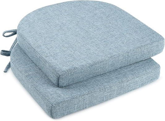 downluxe Indoor Chair Cushions for Dining Chairs, Soft and Comfortable Textured Foam Kitchen Chair Pads with Ties and Non-Slip Backing, 16" x 16" x 2", Light Blue, 2 Pack