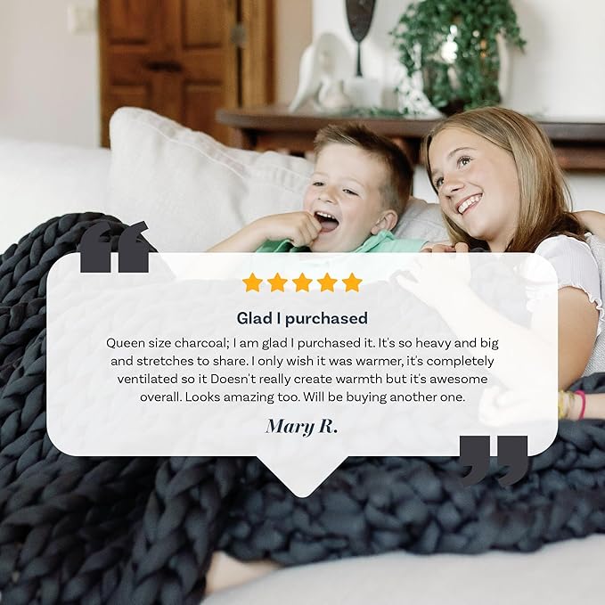 Nuzzie Chunky Knit Blanket - Breathable, Cooling, Hand Made Knit Throw Blanket for Sleep - Machine Washable, Stylish Decor Design (Charcoal, Full | 16lbs | 48"x72")