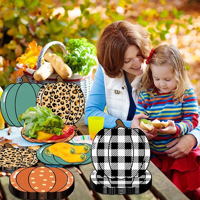 HAKOTI 40Pcs Fall Pumpkin Paper Plates - Thanksgiving Harvest Party Tableware Decoration Orange Pumpkin Shape Plates for Autumn, Halloween Holiday