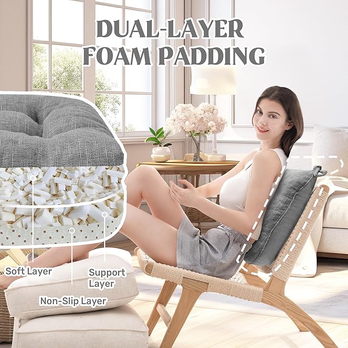 puredown® Chair Cushions for Dining Chairs, Tufted Memory Foam Chair Pads with Non-Slip Backing, Kitchen Seat Cushions with Ties, Washable Seat Pad Set of 4, 15.5" x 15.5" x 4", Dark Grey