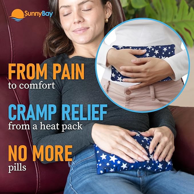 SunnyBay Small Microwave Heating Pad, Microwavable Versatile Cold/Heated Neck and Shoulder Wrap for Back Pain and More, Moist Heat Cotton-Fleece Pad, 6x11 Inches, Blue-Stars, Pack of 2