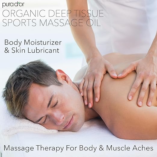 PURA D'OR 16 Oz Organic Deep Tissue Sports Massage - Jojoba, Sunflower, Almond, Grapefruit & Eucalyptus Oils - Alleviate Muscle Soreness