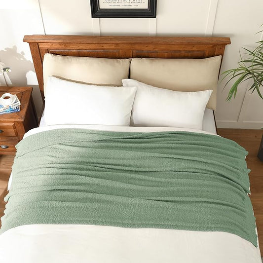 JOOJA Queen Size Throw Blanket for Bed - Super Soft, Comfy Cozy Knit Fuzzy Plush Fleece for Couch, Living Room, Sofa - Lightweight Gift for Women - 90 x 90 Inches, Sage