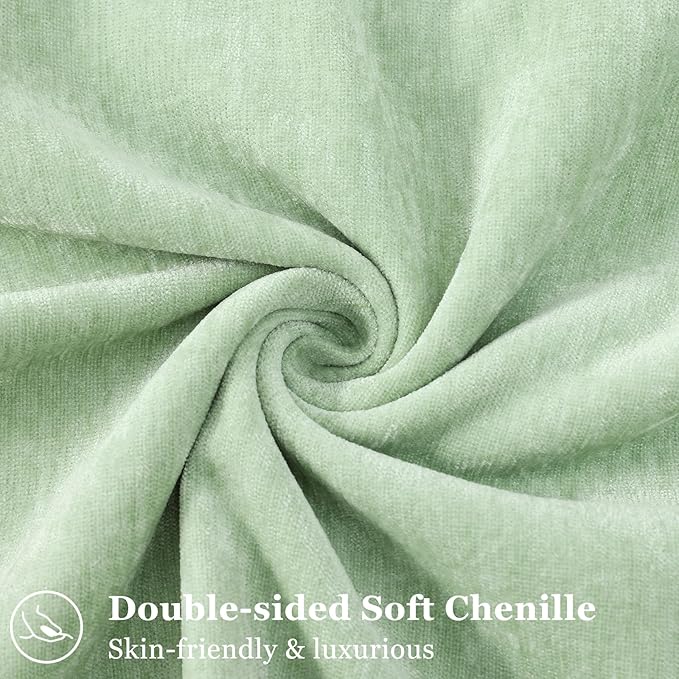 decorUhome Couch Throw Pillow Covers 26x26 Set of 2, Decorative Soft Euro Neutral Chenille Pillow Covers with Elegant Design for Sofa Bed Living Room Home Decor, Sage Green