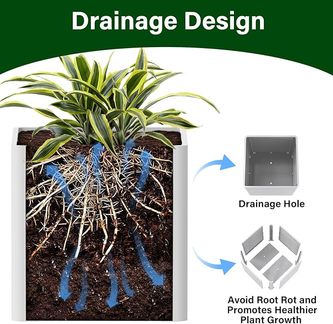 White Steel Square Planter 24" L x 24" W x 25" H,Cube Heavy Duty Flower Pot for Outdoor Plants with Drainage Holes,Metal Planter Box for Indoor and Outdoor All-Weather Use