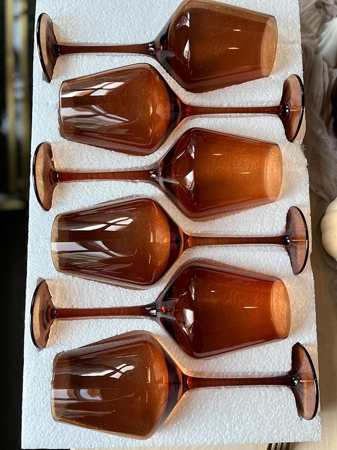 Saludi Original Dark Orange Leaf Wine Glasses, 16.5oz (Set of 6) Stemmed Single Color Rust Terracotta- Great for All Wine Types and Occasions or Gifts - Luxury, Durable, Hand-Blown