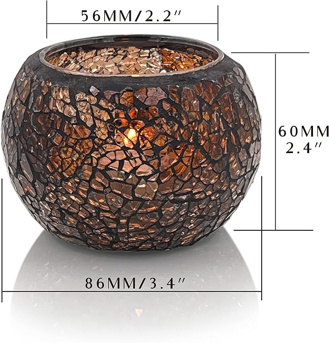 SHMILMH Mosaic Glass Candle Holder Set of 4, Votive Candle Holders Handmade Cracked Tealight Holders for Fall Christmas Diwali Home Decorations, Diwali Gift