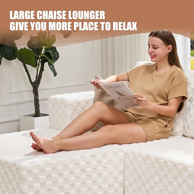 Hobestluk Modular Sectional Sofa Memory Foam Couch L Shape Sofa for Living Room Loveseat with Chaise Lounge Cloud Couch with Removable Cover (Plush White, Loveseat with Chaise)
