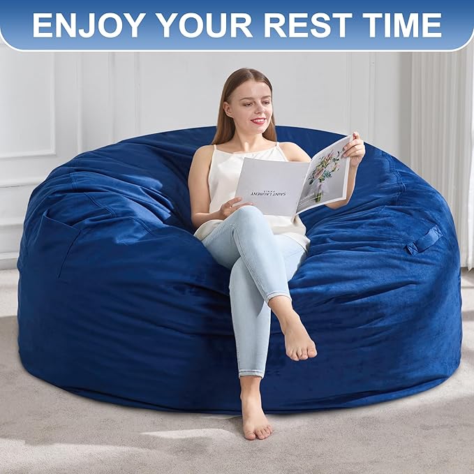 Hobestluk 5FT Bean Bag Chair Giant Bean Bag Chairs for Adults Large Bean Chairs with Removable Cover, Beanbag Chair with Filler, Adult Bean Bag Chairs for Living Room, Bedroom