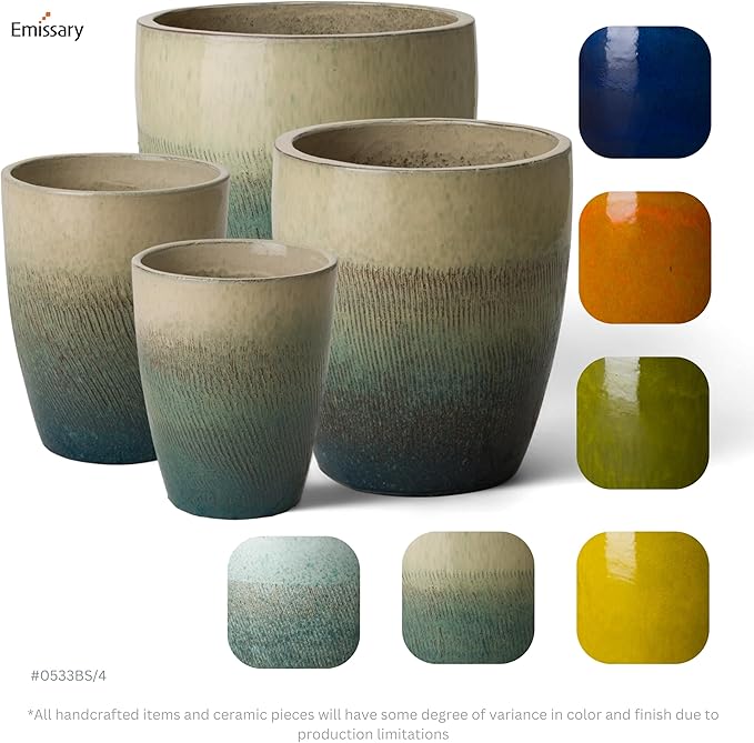 Emissary Bullet 9.5 in. Bayside Green Ceramic Round Planter (9.5 in. L x 9.5 in. W x 12 in. H) with Drainage Hole