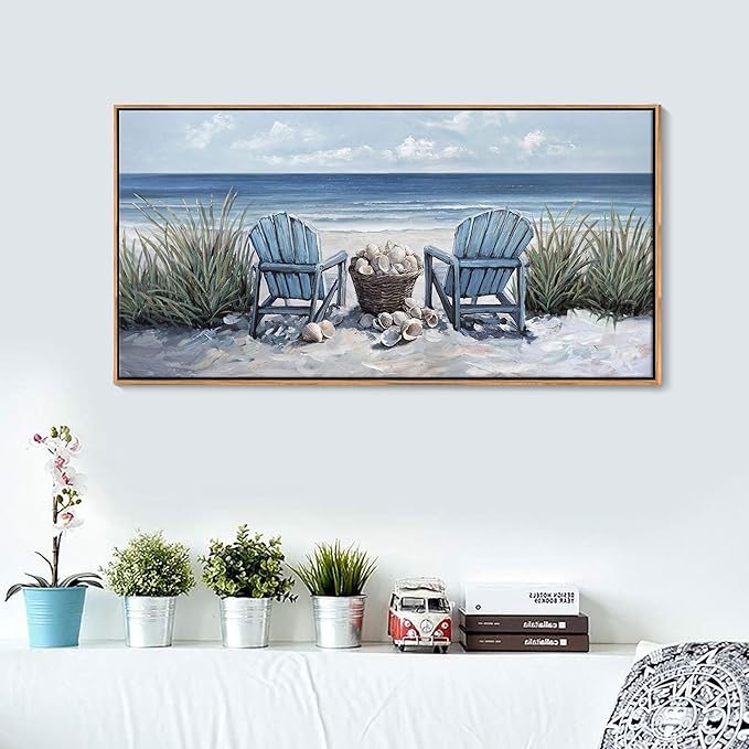 HGUAOA Coastal Wall Art - Large Landscape Wall Pictures for Living Room, Bedroom Pictures, Ocean Beach Artwork, Blue Wall Art, Above Bed Decor, Coastal Landscape Wall Decor,Framed Beach Pinting