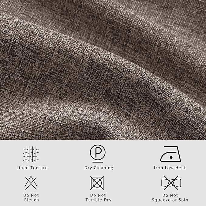 Macochico 100”Wx96”L Pinch Pleated 100% Blackout Linen Curtains Thermal Sliding Curtains for Bedroom Living Room Sliding Glass Door Farmhouse Shabby Chic Light Coffee Drapery with Tieback 1 Panel