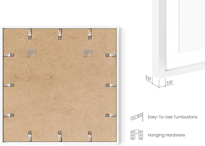 HAUS AND HUES 20x20 White Metal Picture Frames Matted to 16x16 - Features Premium Aluminum & Hanging Hardware, Shatterproof Plexiglass - Ideal for Home, Room, Office (20x20 in, White, Set of 25)