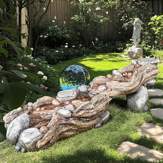 60" Long Cascading Outdoor Rock Water Fountain, 5-Tier Tranquil River Waterfall, Realistic Rock Design, Serene Flowing Water Sound for Outdoor Garden, Patio, Landscaping, Home Decor