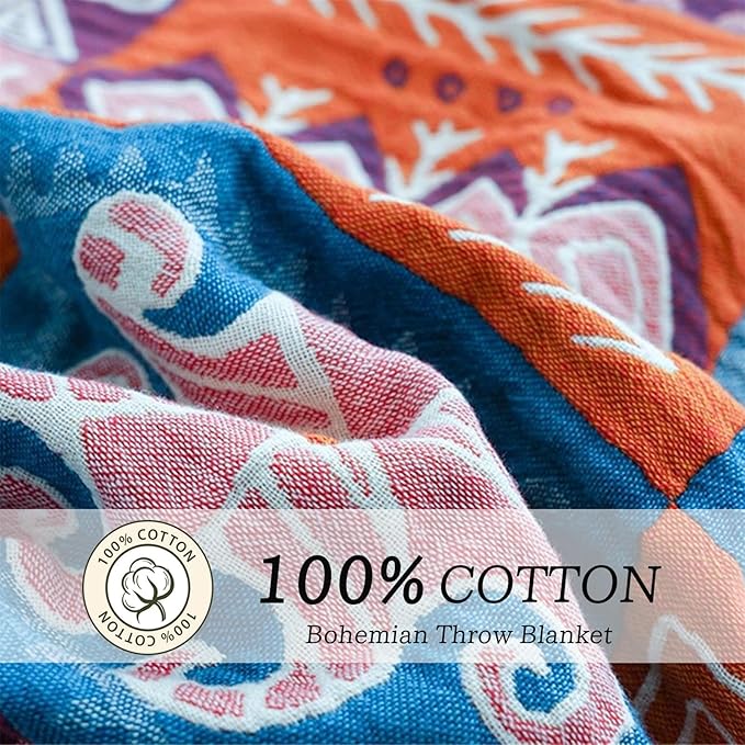 Christmas Cotton Throw Blanket for Couch Bed 60''x80'',Cotton Quilt Boho Throw Blanket Muslin Bed Travel Blanket Vintage Soft Cozy Checkered Blankets Gift for Women