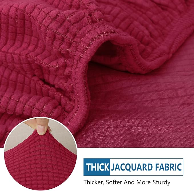 hyha Waterproof Sectional Couch Covers, Non Slip Sofa Couch Cushion Covers L Shape, Thick Stretch Jacquard Fabric, Washable Sofa Slipcovers with Elastic Bottom (1 Piece for Chaise XL, Wine Red)