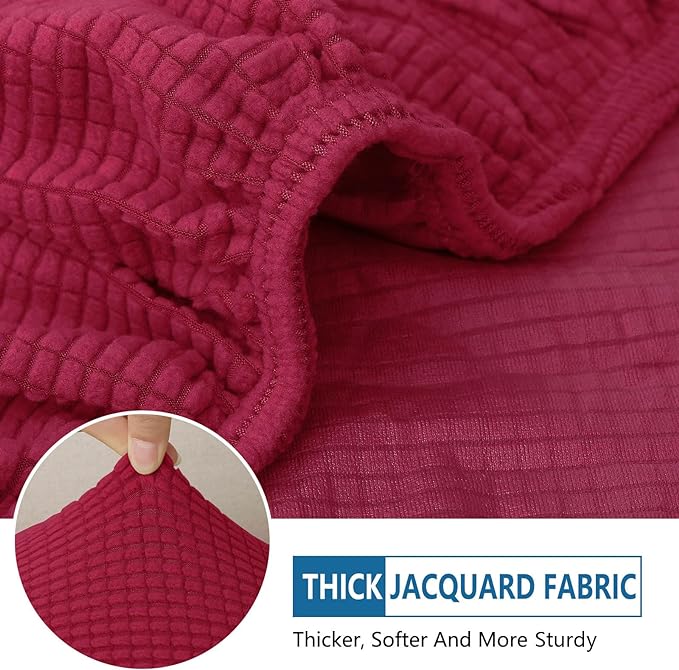 hyha Waterproof Couch Cushion Covers for Pets, Non Slip Sofa Seat Cover for Dogs Washable, Soft Thick Stretch Jacquard Fabric, Sofa Slipcovers with Elastic Bottom (2 Pieces, Wine Red)