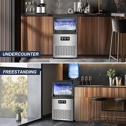 Commercial Ice Maker Machine 100LBS/24H with 20LBS Storage Bin, Gallon Water & Facuet Water Inlet, 36PCS 15" Wide Undercounter/Freestanding Ice Maker Machine for Home Bar Outdoor, Self Cleaning