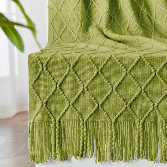 inhand Knitted Throw Blanket for Couch and Bed, Soft Living Room Home Decor Knitted Blanket with Tassel, Outdoor Lightweight Breathable Summer Blanket, Farmhouse Warm Woven Decorative, 50"x60"