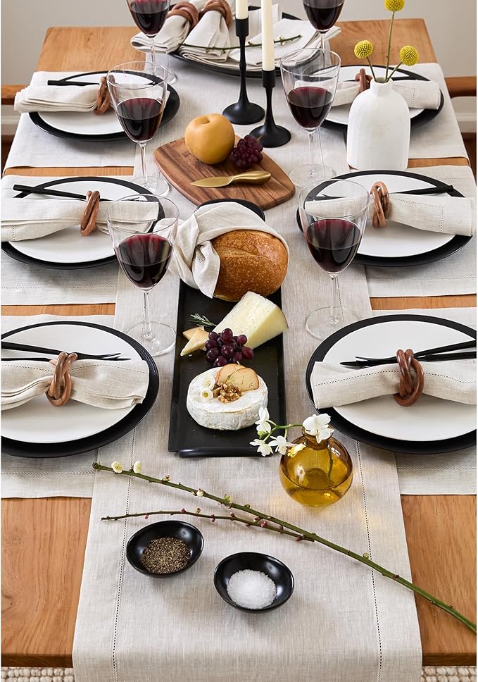 Solino Home Linen Light Natural Table Runner 72 Inches Long - 100% Pure Linen Hemstitch Table Runner 14 x 72 Inch for Dresser, Dining, Fall, Autumn, Halloween, Thanksgiving - Classic Hemstitch