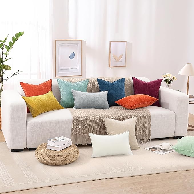 decorUhome Christmas Couch Throw Pillow Covers 20x20 Set of 2, Decorative Soft Euro Neutral Chenille Pillow Covers with Elegant Design for Sofa Bed Living Room Home Decor, Rhododendron