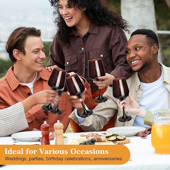 Brown Wine Glasses Set of 6-14oz Long Stem Wine Glass, Pretty Crystal Glassware, Hand Blown Goblets Drinkware, Unique Stemware Wine Glass Holiday Gift Set