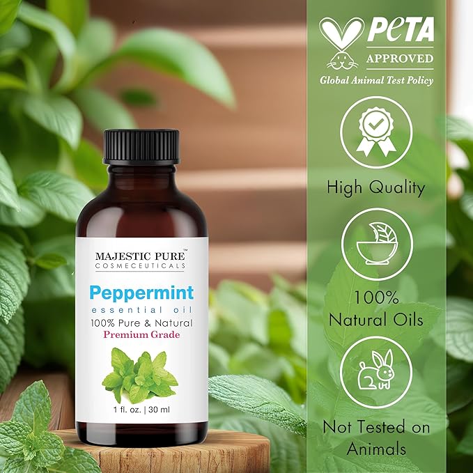 Majestic Pure Peppermint Essential Oil with Glass Dropper - 1 Fl Oz - 100% Pure and Natural Peppermint Oil - Premium Grade Essential Oils for Diffuser, Aromatherapy, Soap and Candle Making