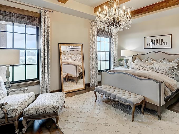 59.5"x30" Living Room Mirrors for Wall Decor, Black Antique Mirror with Gold Foil Carvings Wooden Frame for Bathroom, Entryway and Bedroom