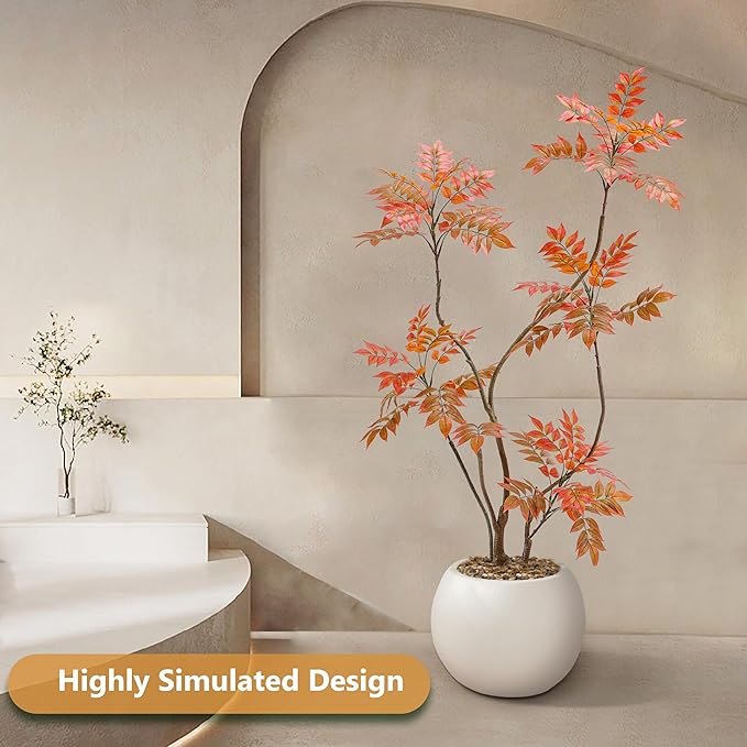 Artificial Mahonia Fortunei Tree 5FT,Tall Fake Plant Artificial Sumac Tree, Faux Plants Indoor Fake Plants Decor with Pots for Home Office Bathroom Bedroom Living Room Decorations Housewarming