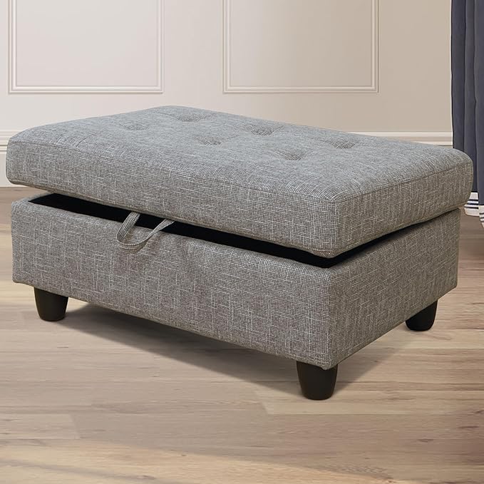 Ottoman Rectangular Storage Ottoman Bench, Flannel Footrest Stool Footstool with Lid for Living Room, Bedroom, Entryway, Light Gray, 35"x23.5"x17.5"