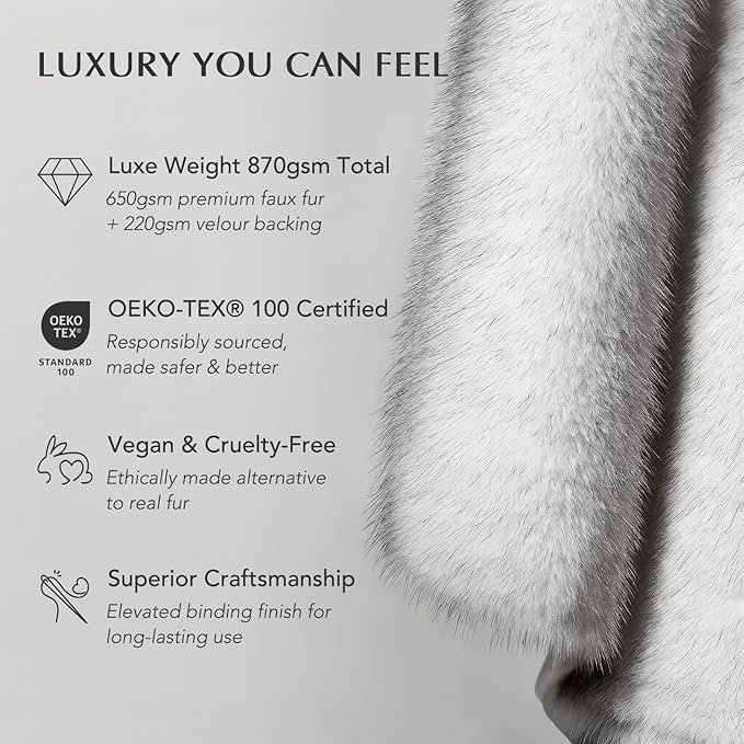 Luxury Faux Fur Throw Blanket, Soft Fluffy Faux Mink Blankets for Bed, Couch, Sofa, Thick Cozy Plush Warm Fur Throws with Reversible Velvet, Frosted White Wolf, 50"x60"