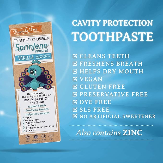 SprinJene Natural Kids Toothpaste, Vanilla | Natural Children’s Toothpaste | Fluoride Free Toothpaste for Toddlers | 4 Pack