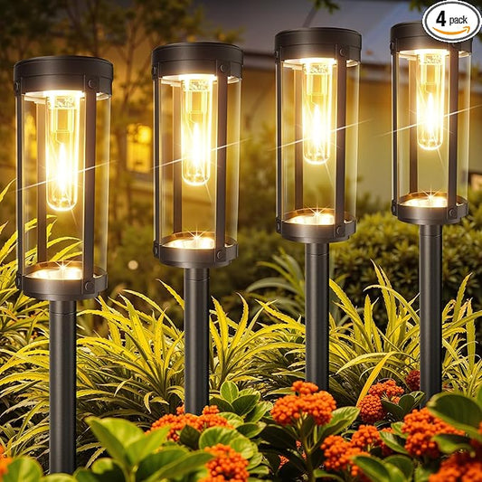 Solar Pathway Lights Outdoor Decor: Upgraded 4 Pack Bright Solar Powered Garden Lights Waterproof IP65, Long Lasting Decorative Outdoor Light for Yard Garden Patio Walkway Path (Warm White, 4 Pack)