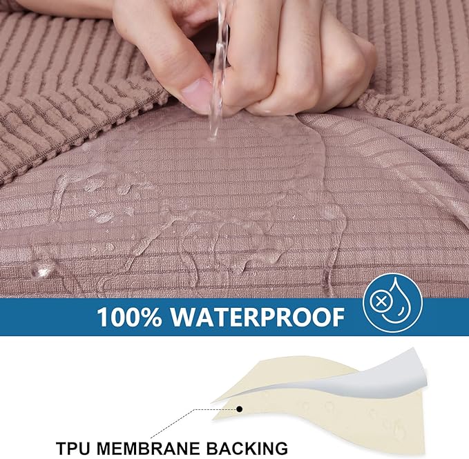 hyha Waterproof Couch Cushion Covers for Pets, Non Slip Sofa Seat Cover for Dogs Washable, Soft Thick Stretch Jacquard Fabric, Sofa Slipcovers with Elastic Bottom (3 Pieces, Camel)