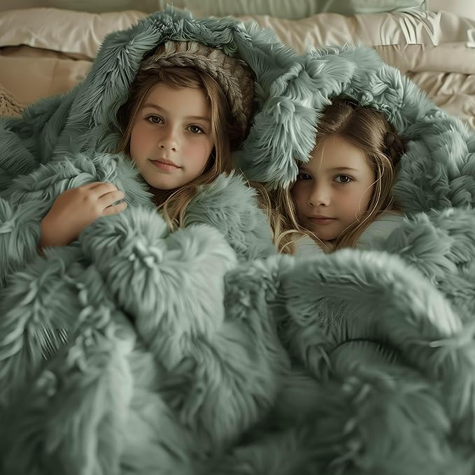 Bedsure GentleSoft Fluffy Sage Green Blankets Queen Size for Bed, Thick Sherpa Faux Fur Fleece Fuzzy Plush Winter Warm Soft Queen Blankets, Bedroom Decor Sage Green Cozy Gifts for Women Men, 90x90