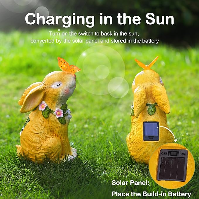 Attivolife Solar Rabbit Garden Light, Outdoor Bunny Statues Patio Ornament Decor for Lawn Balcony Yard, Perfect Housewarming Gifts for Mum Grandmom on Birthday Mother's Day